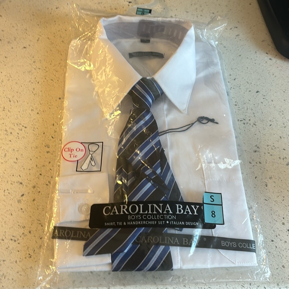 Boys Size 8 Carolina Bay Boys Collection Shirt, Tie & Handkerchief Set